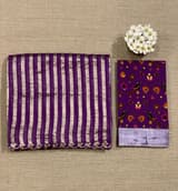 Brinjal Handloom Mul Tissue Stripes Saree with fusion blouse SS50410