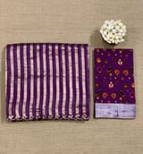 Brinjal Handloom Mul Tissue Stripes Saree with fusion blouse SS50410