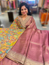 Wine kora Muslin Tissue fusion saree SS50204