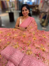 Rose pink floral Organza saree SS50556