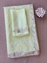 Sea Green Georgette saree with allover Chikankari