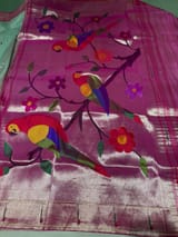 Mint Blue Pure handloom paithani tissue  saree