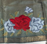 Sage Green Tussar Brocade Saree With Statement Red Rose Embroidery SS50469