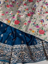 Peacock Blue Pure Mashru Satin Saree with embroidery SS5017