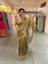 Mehendi Pure Tissue Saree with embroidered border