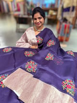 Violet Organza Saree with pure Tissue Border SS50319