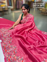 Ruby Pink Banarasi Jute Tissue stripes saree DSCL042