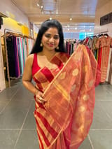 Red Banarasi handloom tissue stripe saree SS50388