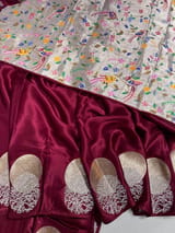 Maroon Pure Satin Saree with embroidered border and blouse