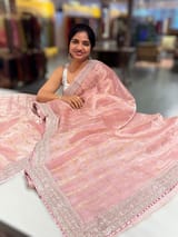 Pastel Pink Banarasi Tissue checks Saree with Sabyasachi Borders SS50433