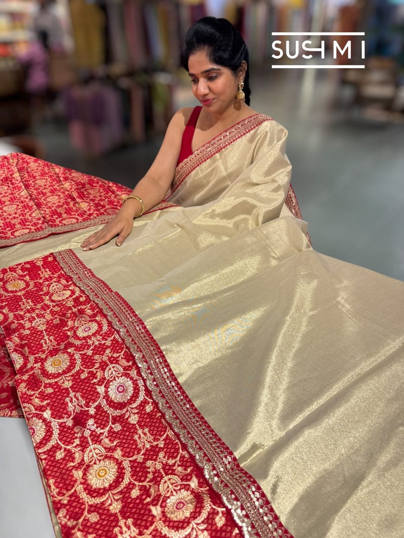 Muted Gold tissue saree with banarasi and sabhyasachi borders : S62122