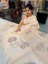 Nude Pink pure Organza handwork saree SS50287