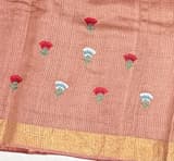 Rust Tussar Brocade Saree With Statement Red Rose Embroidery. SS50470