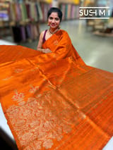 Rust Orange Banarasi Handloom Dupion Rawsilk Saree : S62F110