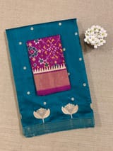 Peacock Blue Pure Handloom Raw Silk Saree SS50496