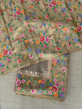 Earthy Tone Tissue Stripes Saree with petite point Embroidered tissue border and blouse .
