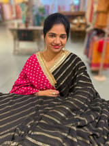 Black Georgette Saree with badla sequnce stripes : S62F076