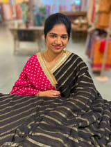Black Georgette Saree with badla sequnce stripes : S62F076