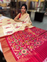 Ivory kanchi vintage checks soft silk saree with petite point embroidery SS50129