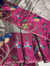 Greyish Silver Chanderi Tissue Saree with pythani inspired parrot embroidered border SS50230