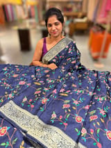 Midnight Blue Mashru Banaras with petite Point embroidery SS5005