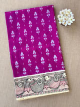 Majenta Ikkath patola saree with madhubani hand painting