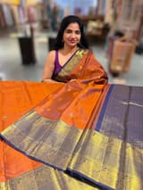Rust Orange & Navy Blue  Combo Kanchi Vintage Checks Saree SS50170