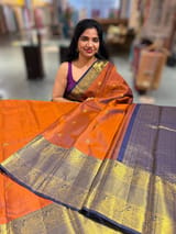 Rust Orange & Navy Blue  Combo Kanchi Vintage Checks Saree SS50170