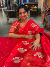 Red Pure Handloom Raw Silk Saree SS50492