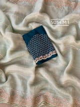 Mint Pure Organza Saree with heavy Handwork