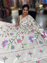 Pure Handloom Allover Silver Tissue Pythani Saree