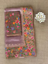 Lilac Tissue Stripes Saree with petite point Embroidered tissue border and blouse