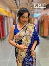 Royal Blue bandhej saree with embroidery : S62F203