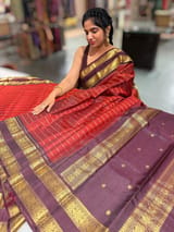Dark Rust Kanchipuram Vintage striped Saree with gap borders SS50169