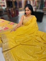 Yellow Georgette Sequence saree with sabhyasachi borders and printed blouse SS50512