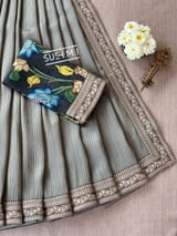 Dark Olive Banarasi tonchoi with pen kalamkari Blouse : D62F022