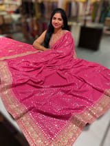 Rose Pink Georgette Sequence saree with sabhyasachi borders and printed blouse SS50514