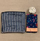 Midnight blue Mul tissue stripes saree with fusion blouse : D62134