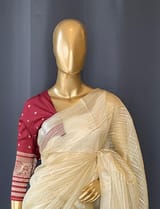 Pastel Yellow Banarasi kora Saree