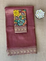 Wine kora Muslin Tissue fusion saree SS50204
