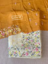Pastel Yellow shibori printed pure organza saree DSCL043