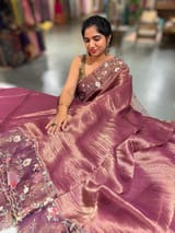 Wine Pure Tissue Saree with embroidered border