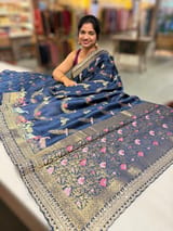 Midnight Blue Mashru Silk Saree with allover weaving and Sahbysachi borders and Blouse SS50575