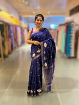 Navy Blue Pure Handloom Raw Silk Saree SS50495