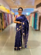 Navy Blue Pure Handloom Raw Silk Saree SS50495