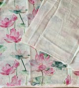 Pure lenin saree with statement Pichwai Print