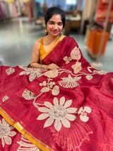 Maroon Designer Organza with Tissue applique work