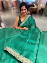 Emerald Green Organza Saree with sabhyasachi borders S62117