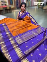 Rust Orange Vintage checks kanjeevaram Saree