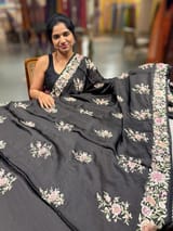 Black Satin Saree with Parsi Gara embroidery SS5028